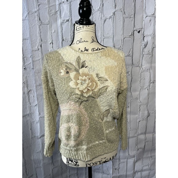 JJ Fargo Womens Vintage Sweater S/M Pink Pastels Pearls Hand Knitted Granny Core - Picture 1 of 11